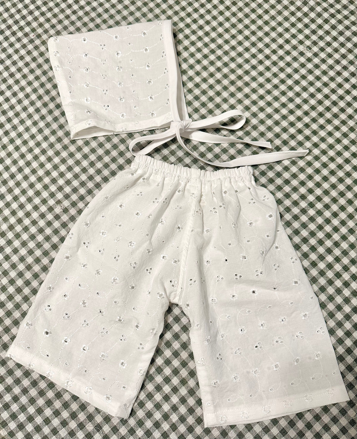 Dainty Eyelet Bonnet & Pants Set