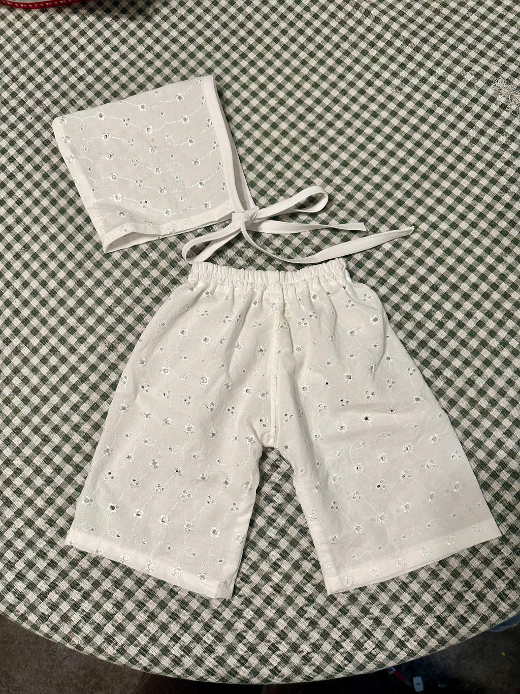 Dainty Eyelet Bonnet & Pants Set