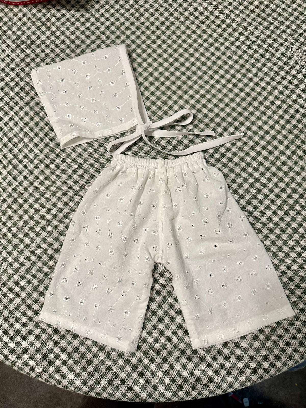 Dainty Eyelet Bonnet & Pants Set