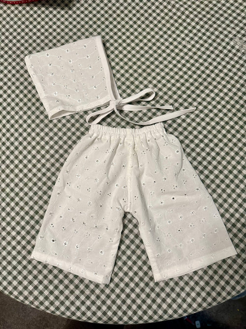 Dainty Eyelet Bonnet & Pants Set
