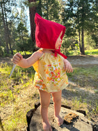 Bright Red Cotton Picnic Pixie Bonnet