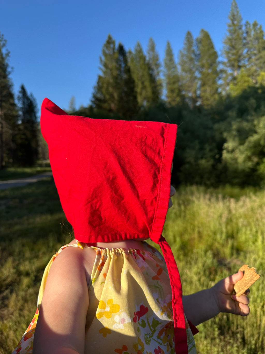 Bright Red Cotton Picnic Pixie Bonnet
