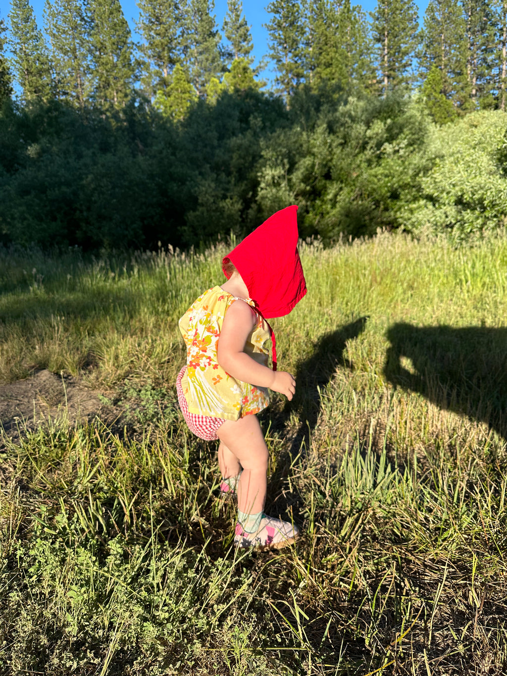Bright Red Cotton Picnic Pixie Bonnet