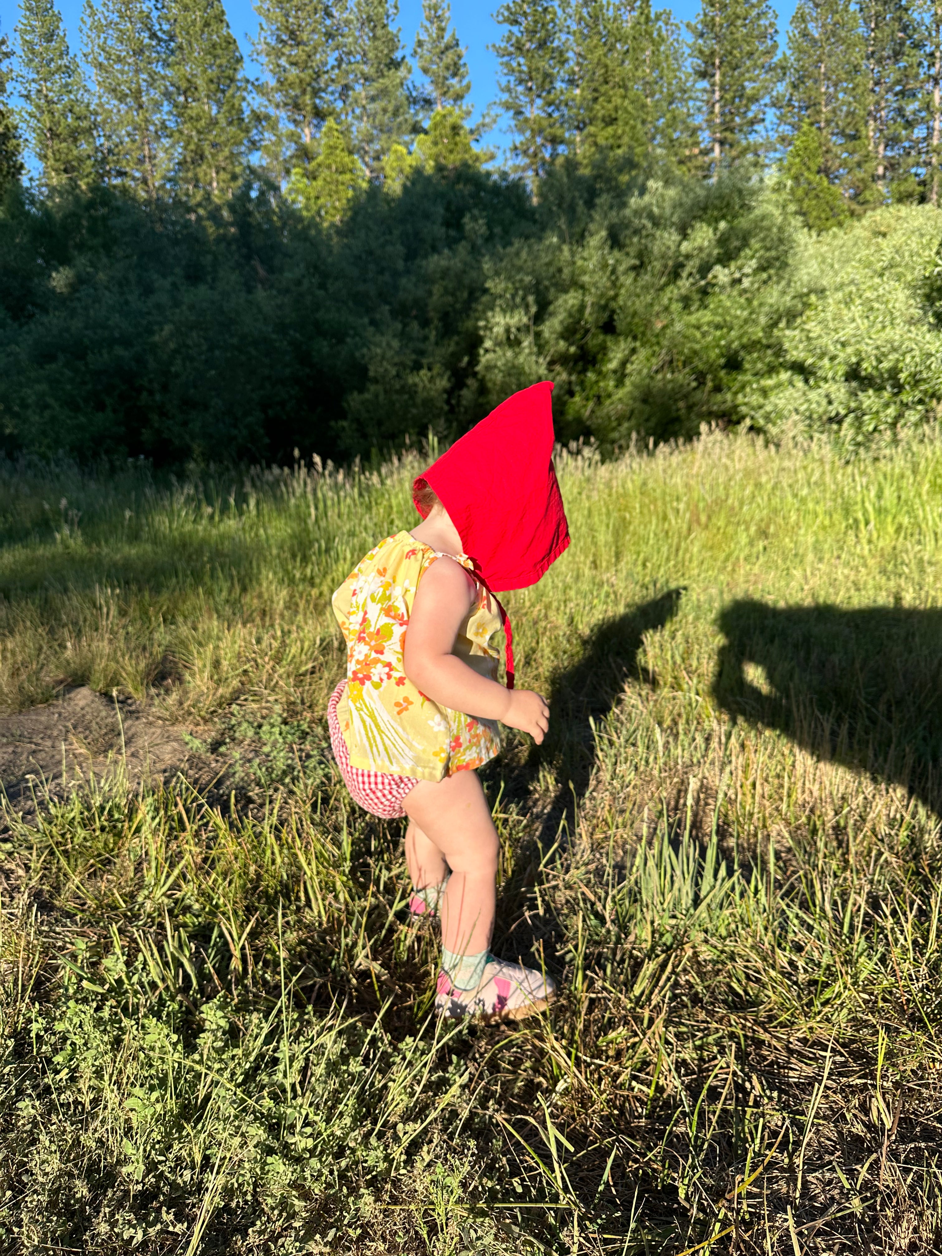 Bright Red Cotton Picnic Pixie Bonnet